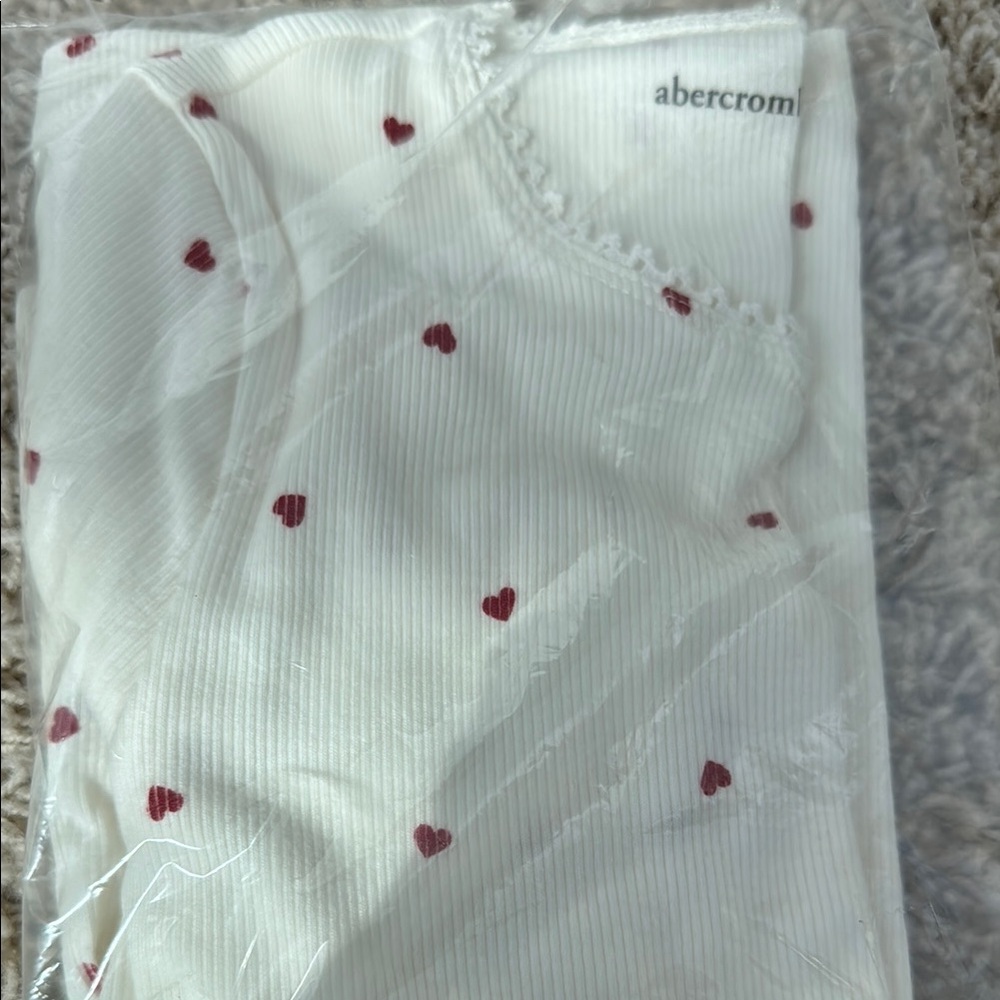 Abercrombie White Top with Red Hearts